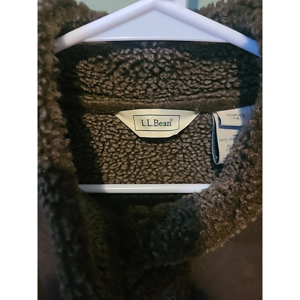 LL Bean Long‎ Brown Coat Faux Suede Sherpa Shearling Lined Polyester WM's 1X - Picture 3 of 9
